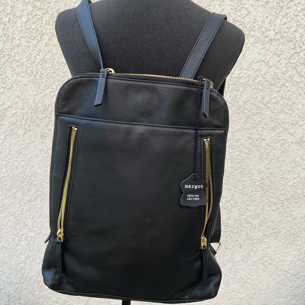 Margot Backpack in Black Leather with Gold Accents